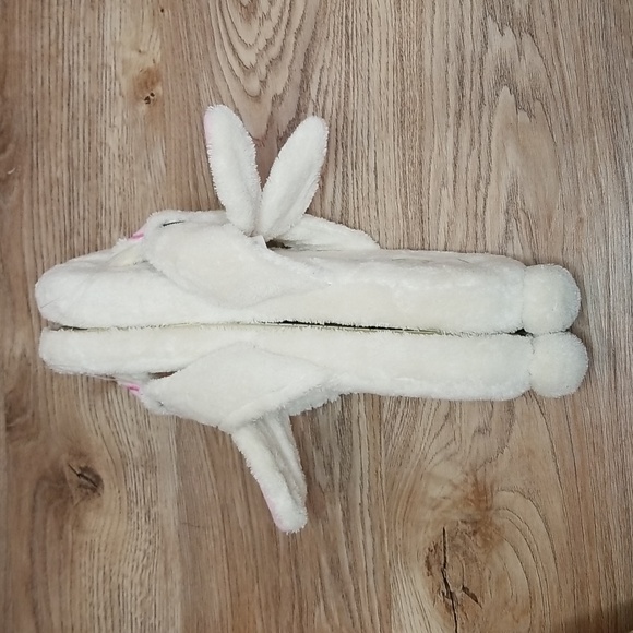 Runaway Rabbit Creations Plush Bunny Slippers Off White House Shoes Pink Black - Picture 5 of 9